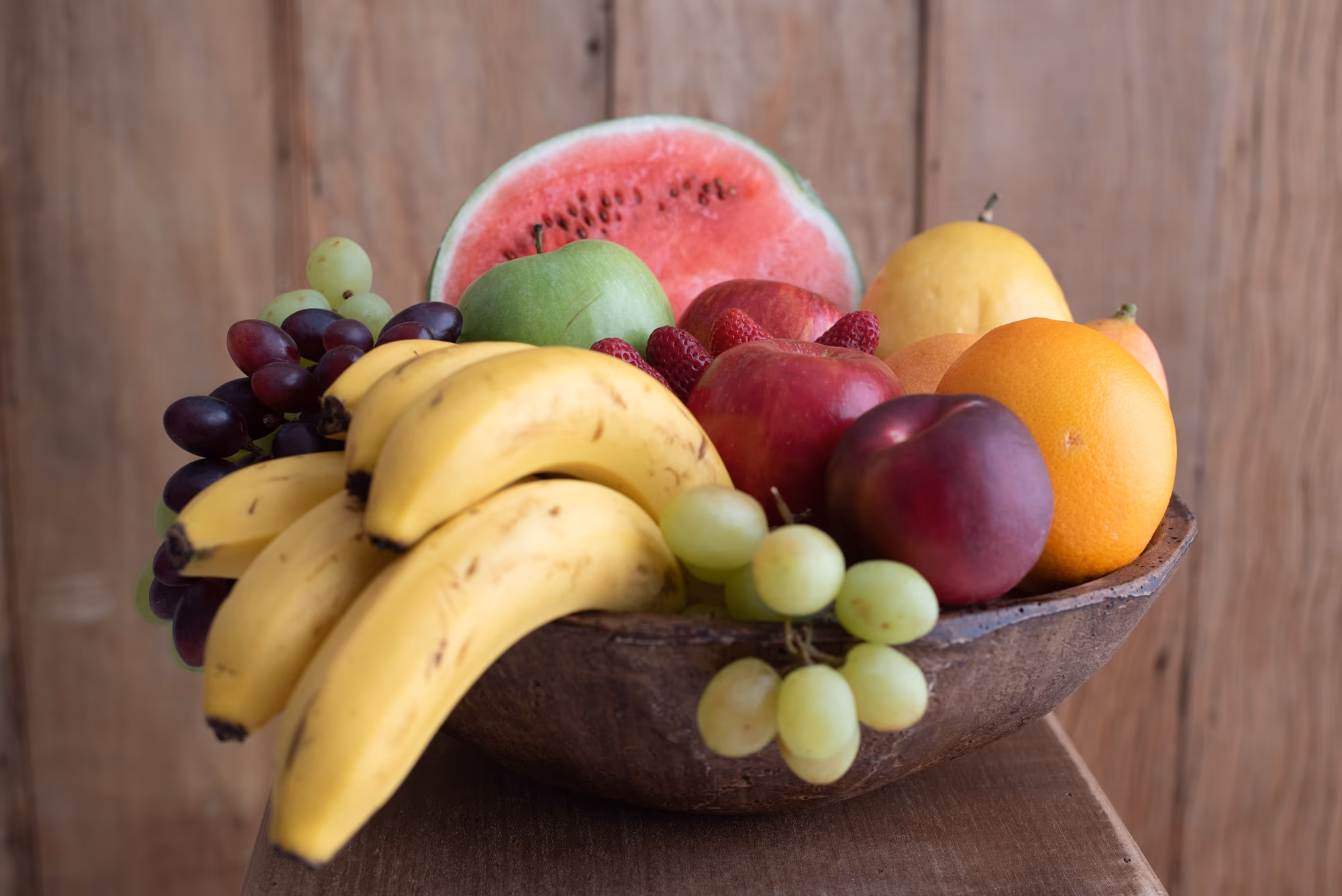 Fruit basket with watermelon, grapes, bananas, apples and an orange (LEDWindow PRO)